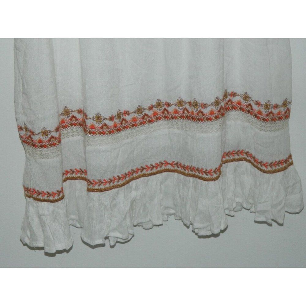 Free People Sunrise Wanderer Ivory Orange Embroidered Mini Dress - Size Small - Picture 13 of 16